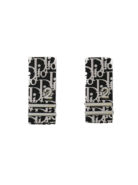 Dior "2" Logo Enamel Rectangular Clip Earrings