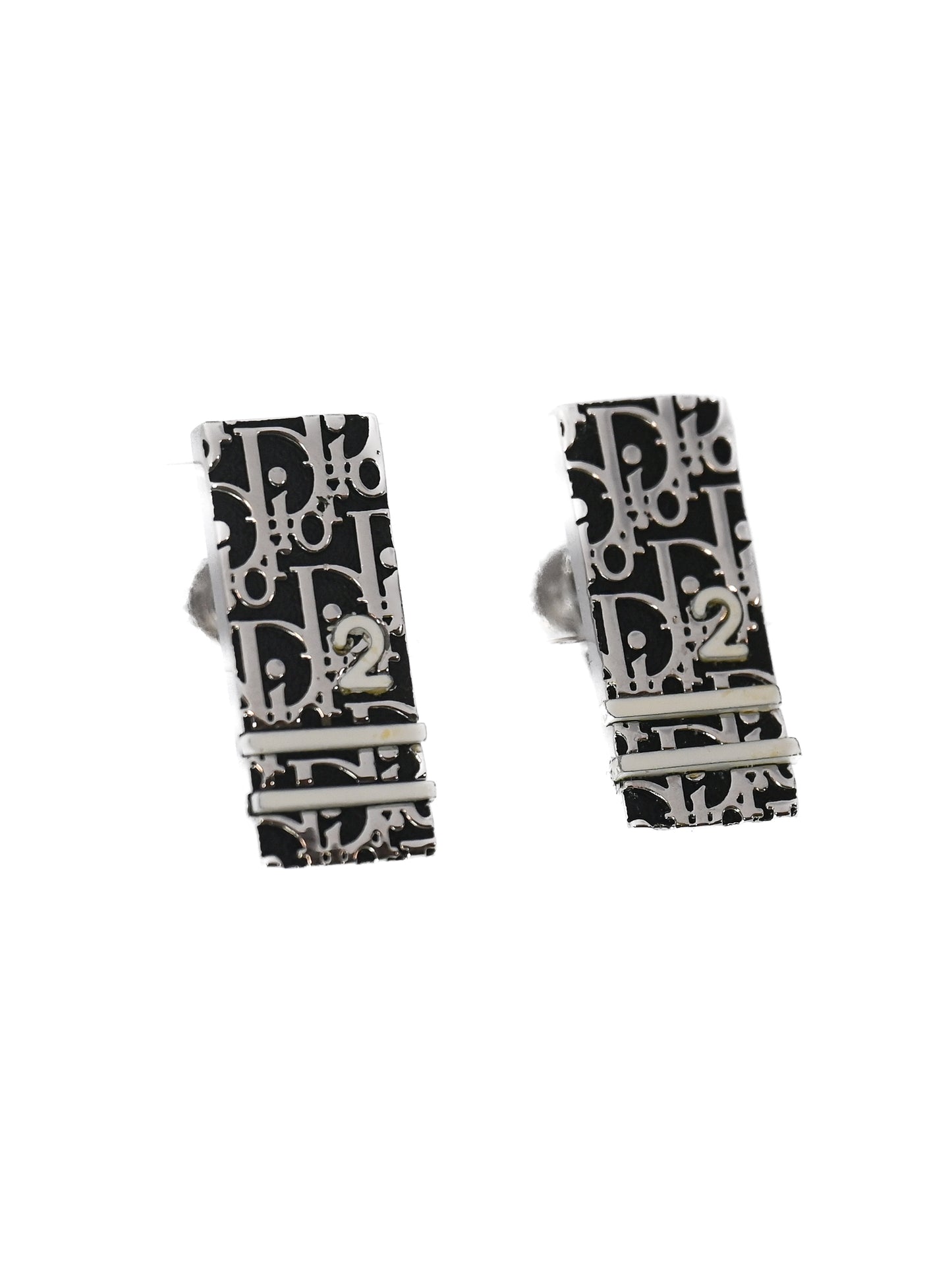 Dior "2" Logo Enamel Rectangular Clip Earrings