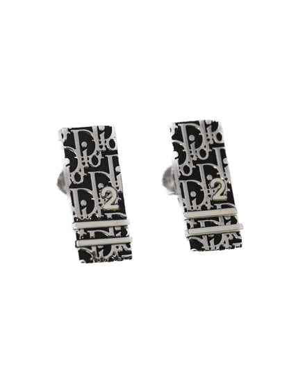 Dior "2" Logo Enamel Rectangular Clip Earrings