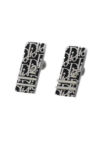 Dior "2" Logo Enamel Rectangular Clip Earrings