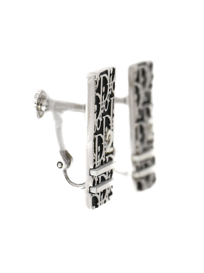 Dior "2" Logo Enamel Rectangular Clip Earrings
