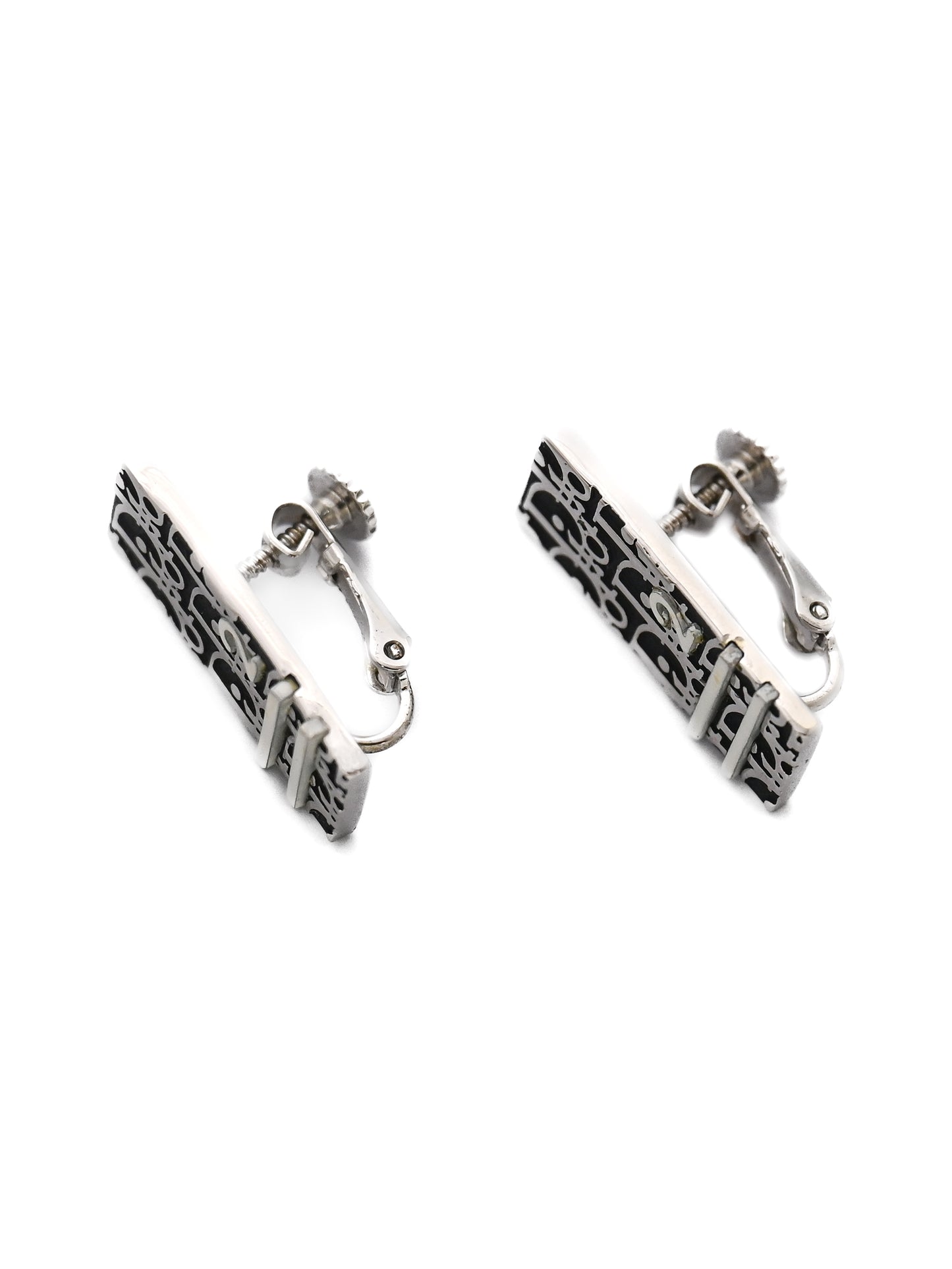 Dior "2" Logo Enamel Rectangular Clip Earrings