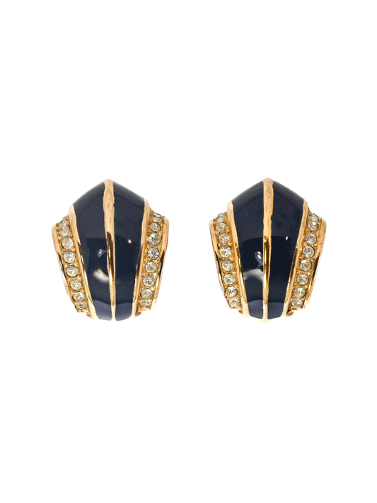Dior Navy Enamel Hoop Clip Earrings
