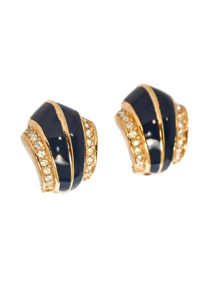 Dior Navy Enamel Hoop Clip Earrings