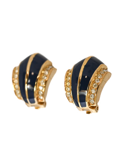 Dior Navy Enamel Hoop Clip Earrings