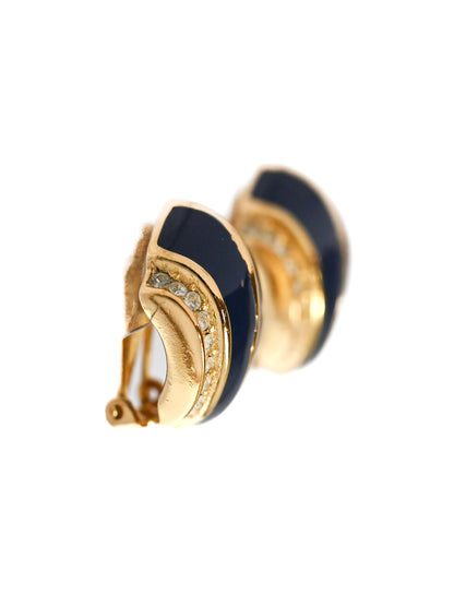 Dior Navy Enamel Hoop Clip Earrings