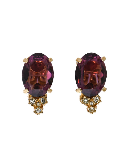 Dior Purple Rhinestone Clip Earrings