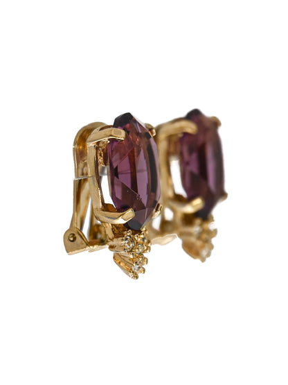 Dior Purple Rhinestone Clip Earrings