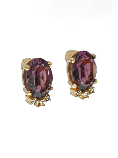 Dior Purple Rhinestone Clip Earrings