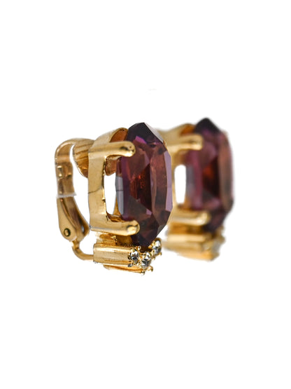 Dior Purple Rhinestone Clip Earrings
