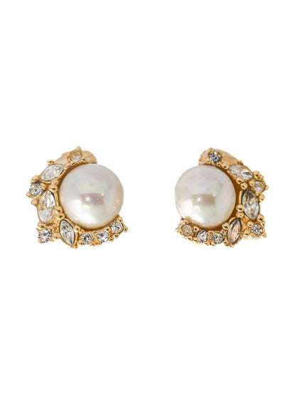 Dior Pearl Rhinestone Wing Clip Earrings
