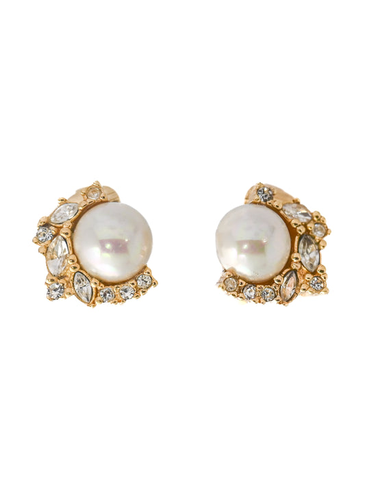 Dior Pearl Rhinestone Wing Clip Earrings