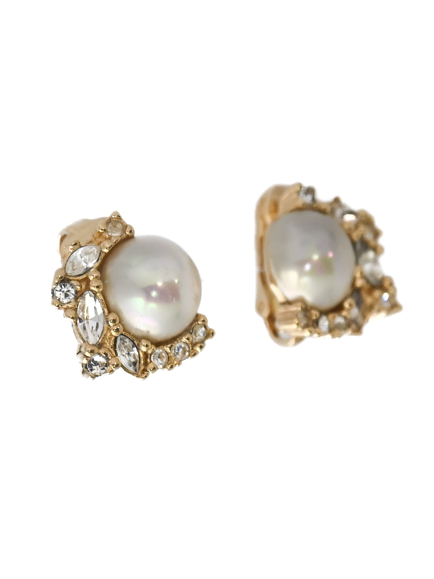 Dior Pearl Rhinestone Wing Clip Earrings