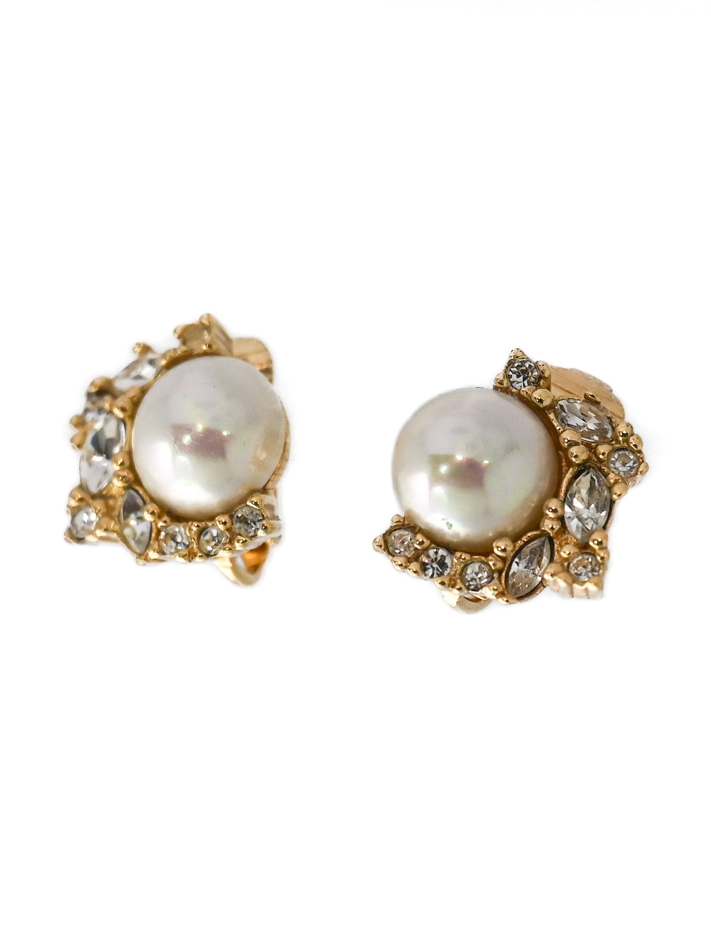 Dior Pearl Rhinestone Wing Clip Earrings