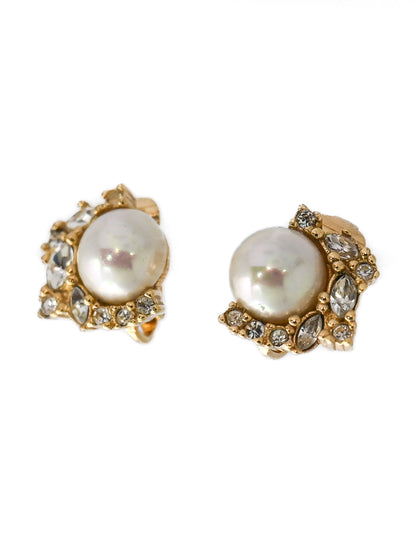 Dior Pearl Rhinestone Wing Clip Earrings