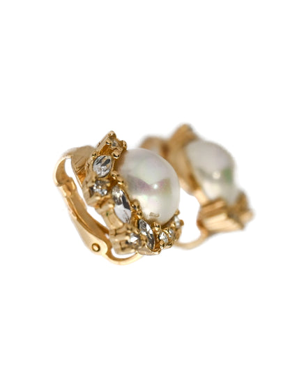 Dior Pearl Rhinestone Wing Clip Earrings