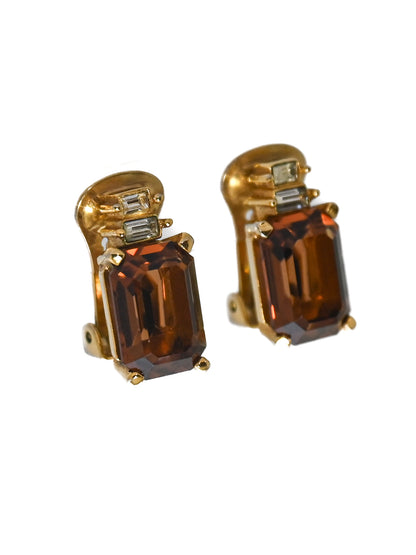 Dior Brown Rhinestone Clip Earrings