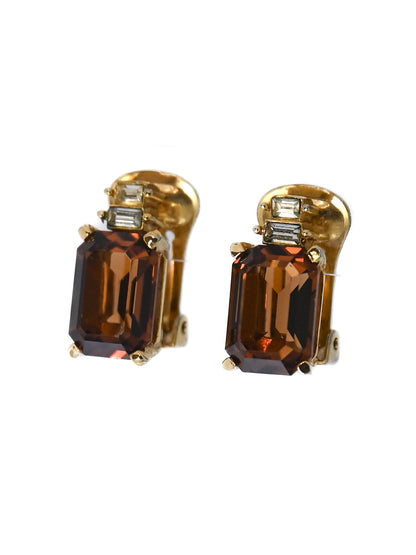 Dior Brown Rhinestone Clip Earrings