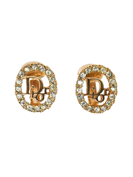 Dior Logo Hollow Oval Clip Earrings