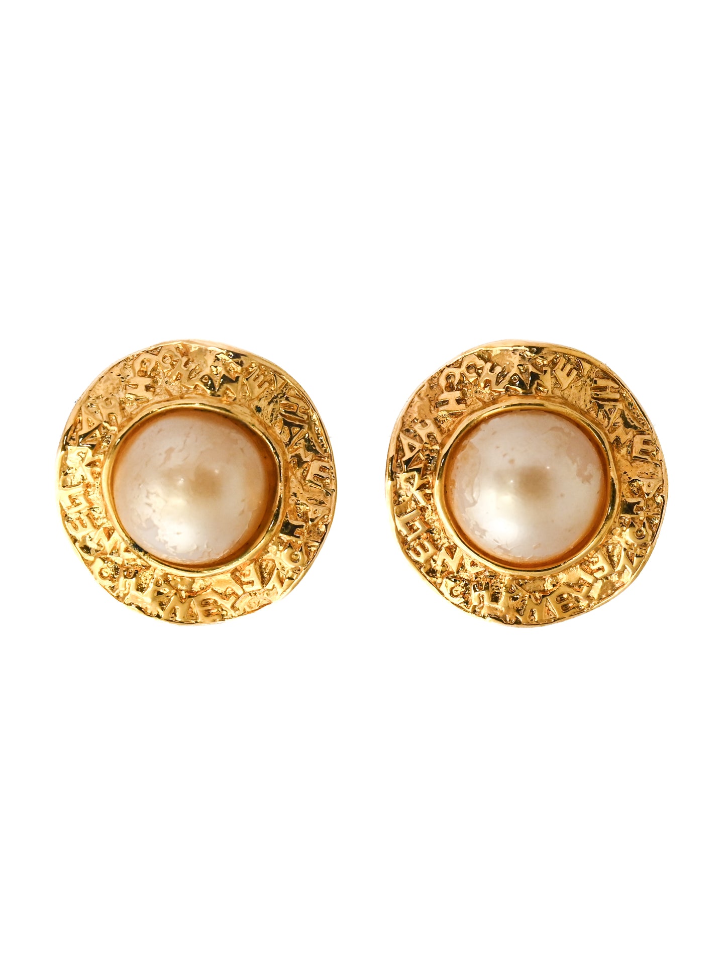 Chanel 1995 Pearl Logo Clip Earrings