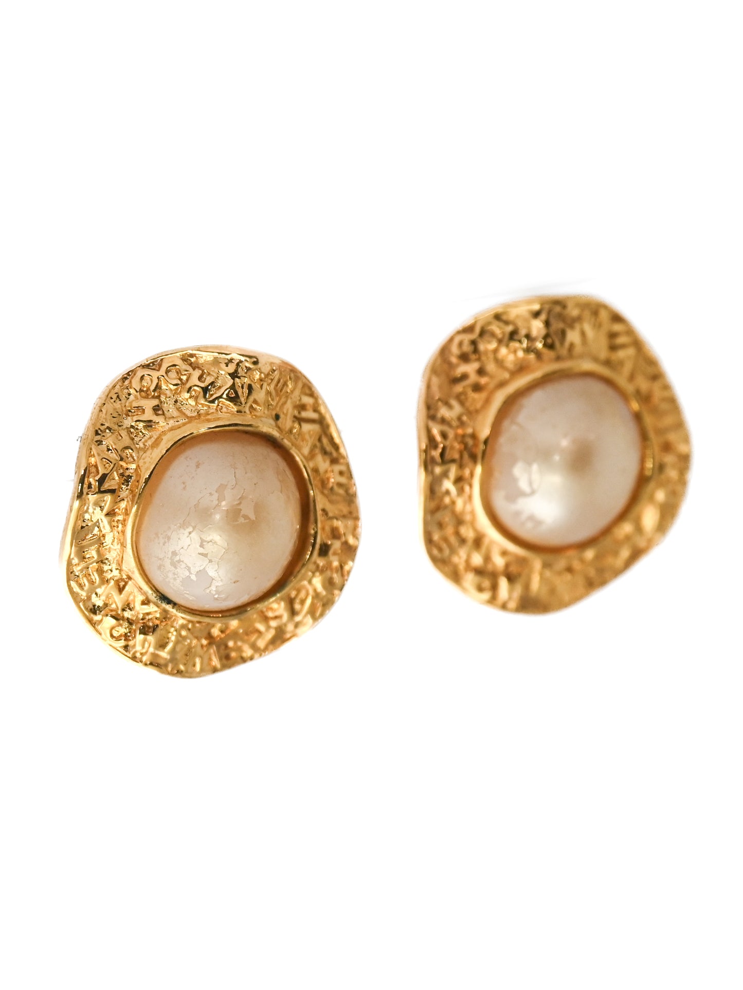 Chanel 1995 Pearl Logo Clip Earrings