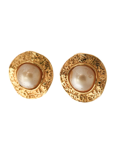Chanel 1995 Pearl Logo Clip Earrings