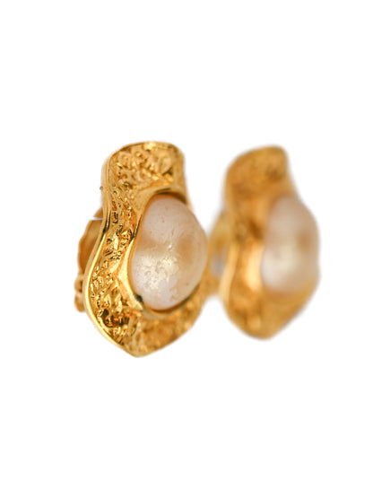 Chanel 1995 Pearl Logo Clip Earrings
