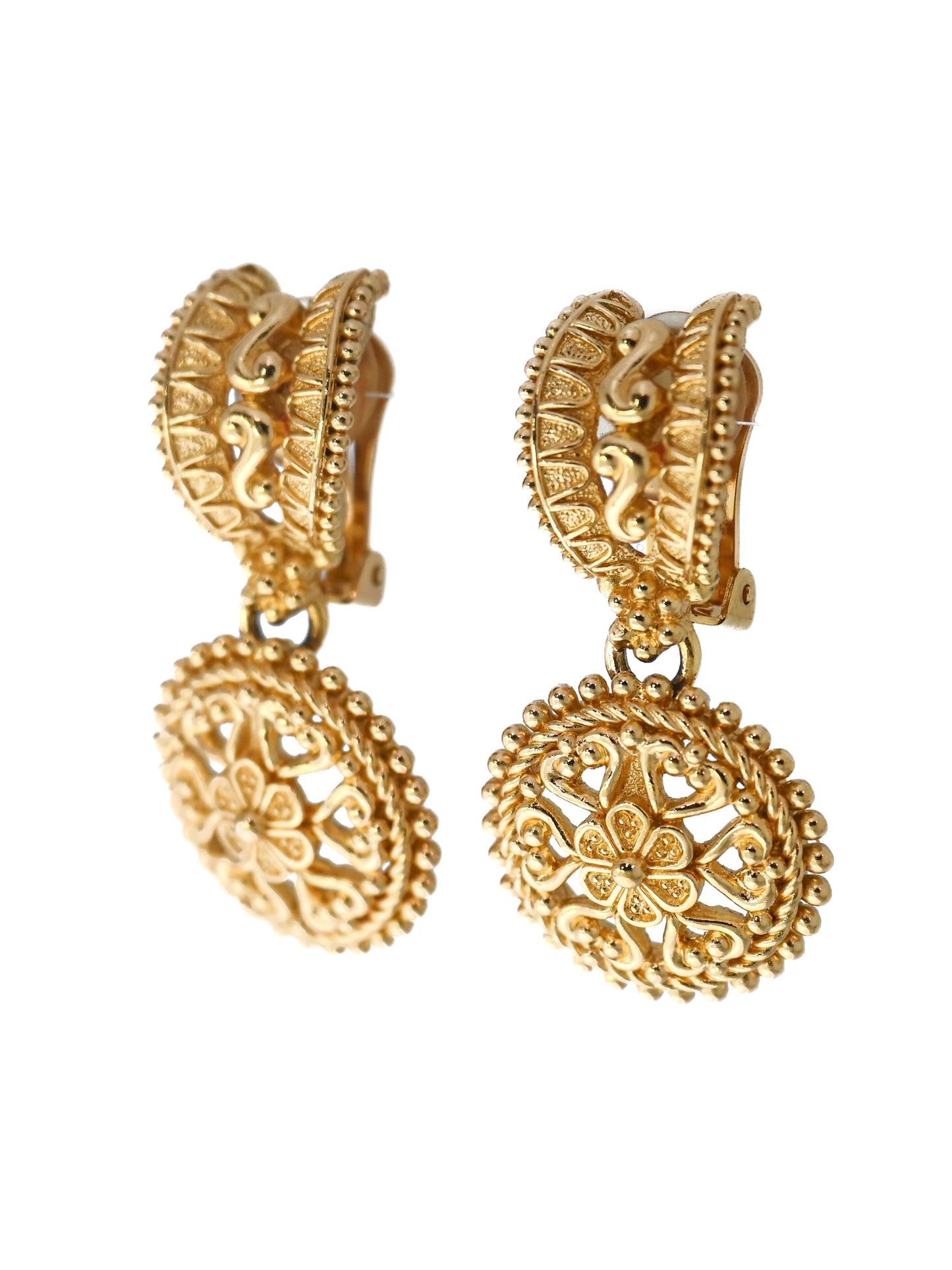 Dior Hollow Flower Round Drop Clip Earrings