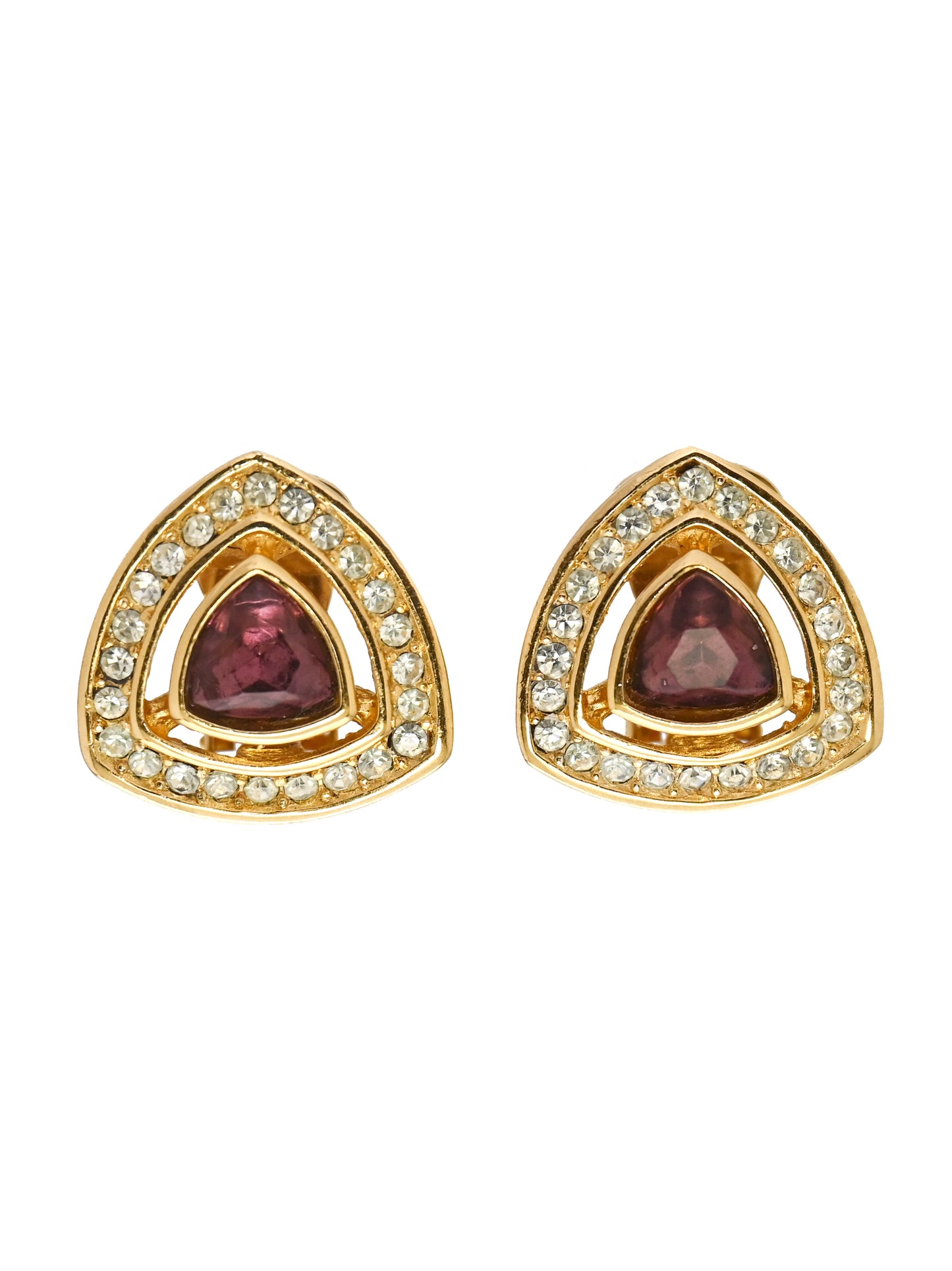 Dior Plum Brown Triangular Clip Earrings