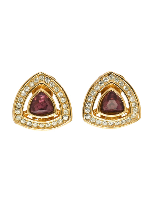 Dior Plum Brown Triangular Clip Earrings