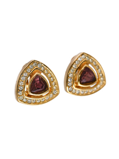 Dior Plum Brown Triangular Clip Earrings