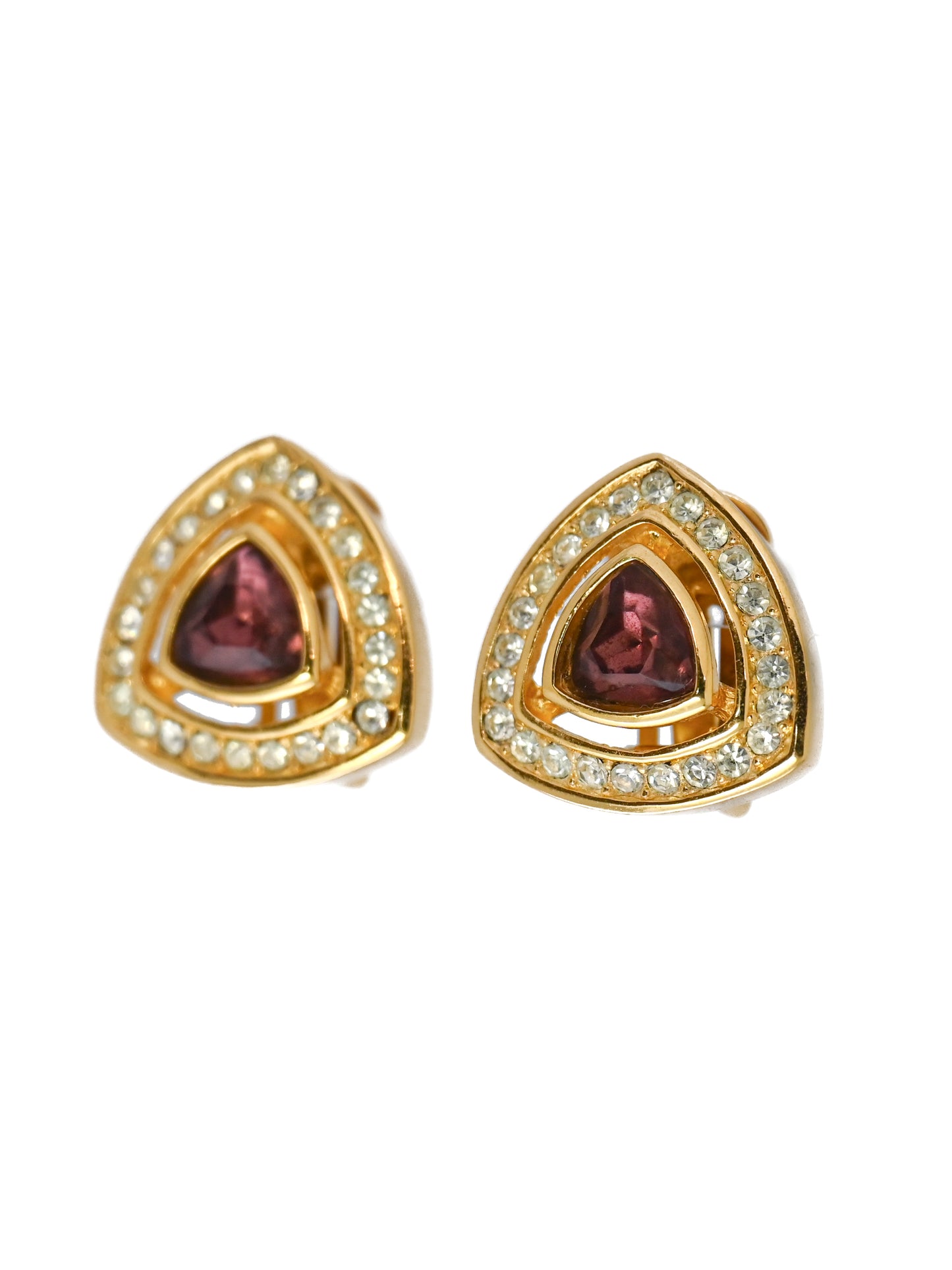 Dior Plum Brown Triangular Clip Earrings