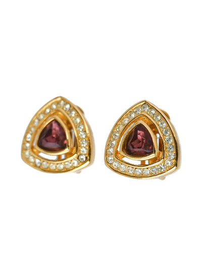 Dior Plum Brown Triangular Clip Earrings