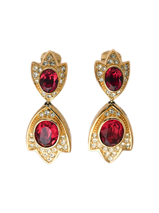 Dior Tulip Red Stone Drop Clip Earrings