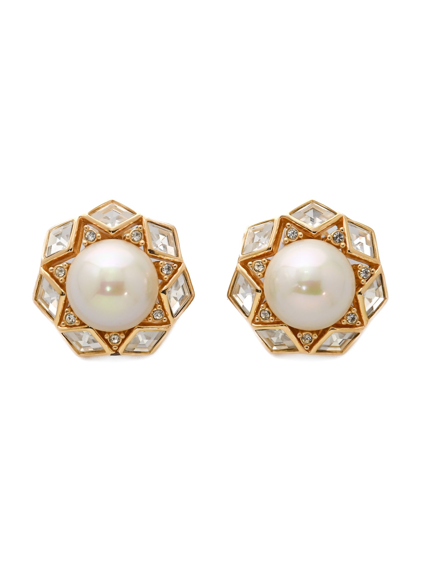 Dior Pearl Lozenge Stone Clip Earrings