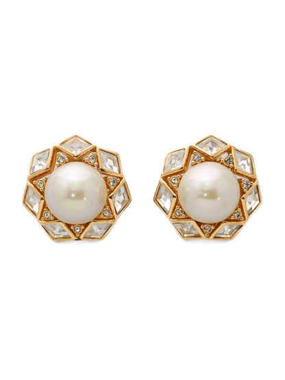 Dior Pearl Lozenge Stone Clip Earrings