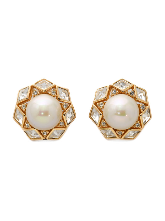 Dior Pearl Lozenge Stone Clip Earrings