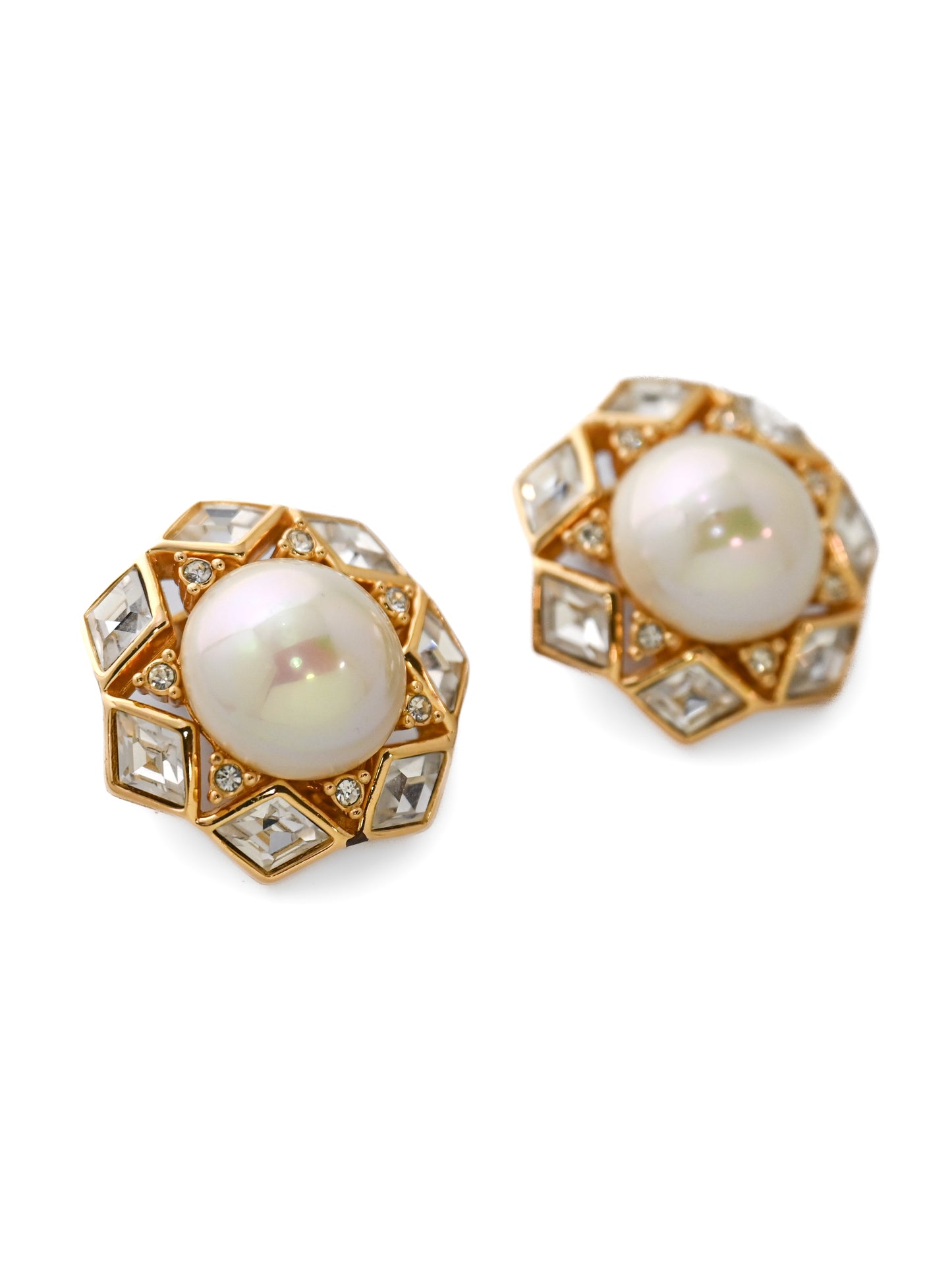 Dior Pearl Lozenge Stone Clip Earrings