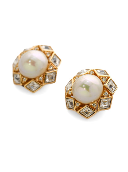 Dior Pearl Lozenge Stone Clip Earrings