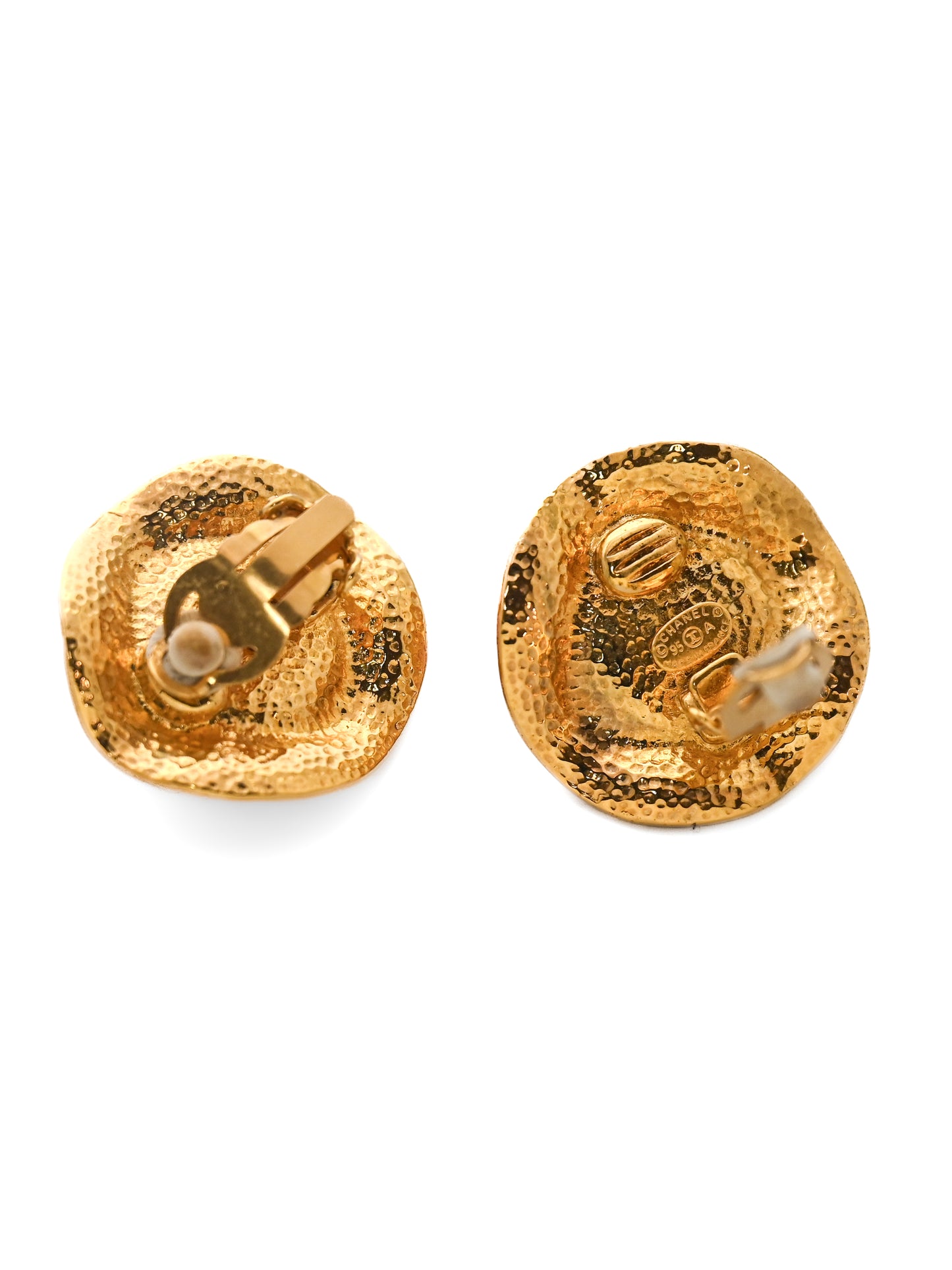 Chanel 1995 Pearl Logo Clip Earrings