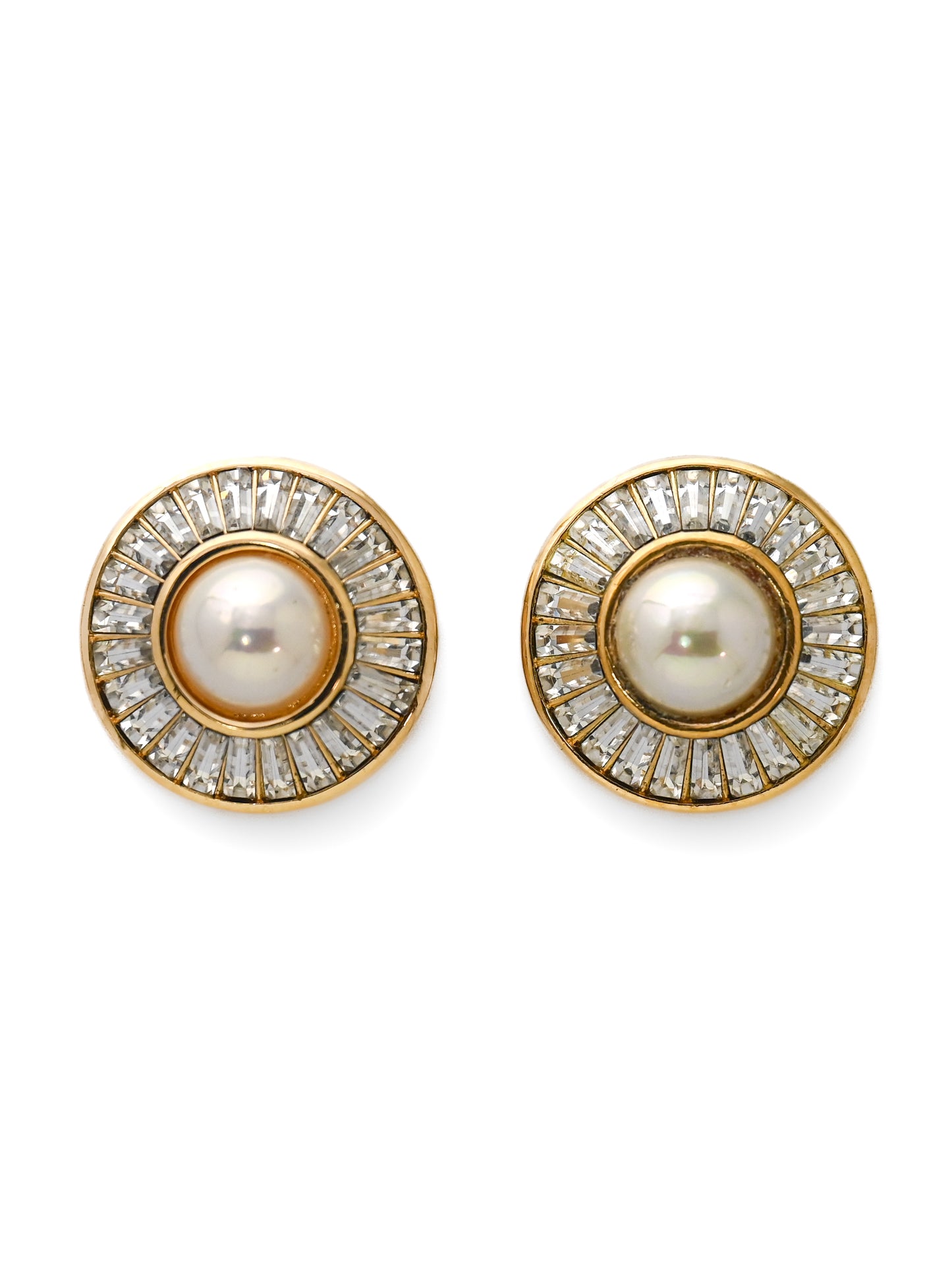 Dior Pearl Trapezoid Stone Round Clip Earrings