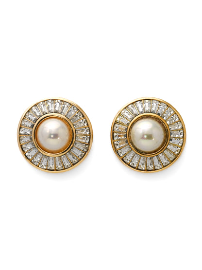 Dior Pearl Trapezoid Stone Round Clip Earrings