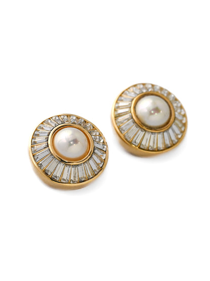 Dior Pearl Trapezoid Stone Round Clip Earrings