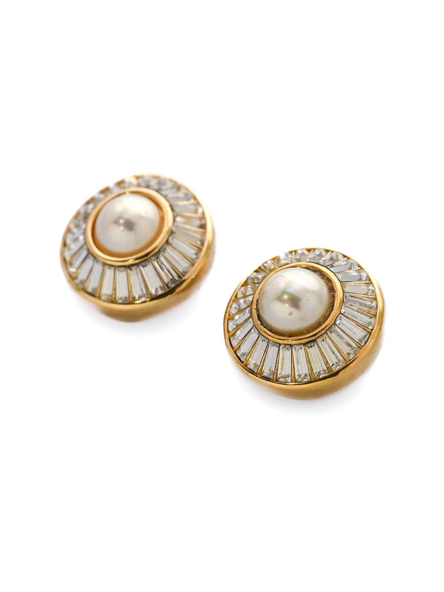 Dior Pearl Trapezoid Stone Round Clip Earrings