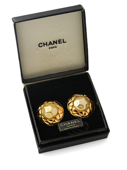 Chanel Pearl Quilted Clip Earrings