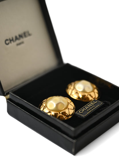 Chanel Pearl Quilted Clip Earrings