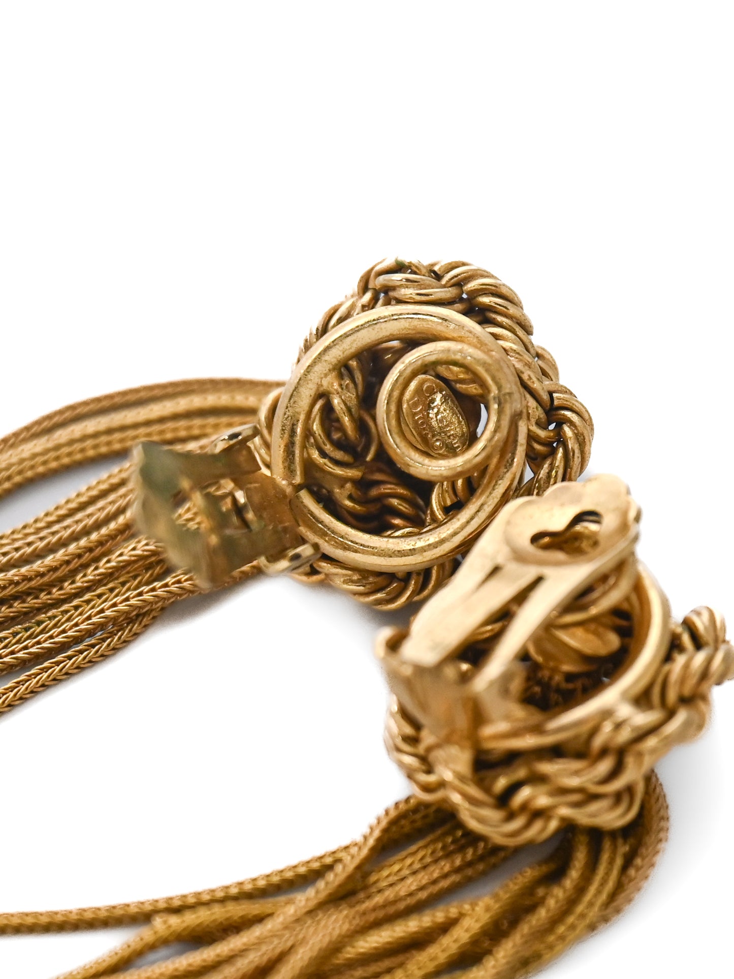 Dior 40s Braided Tassel Drop Clip Earrings