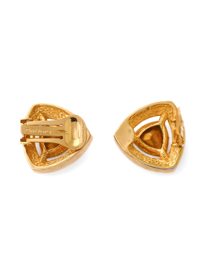 Dior Plum Brown Triangular Clip Earrings