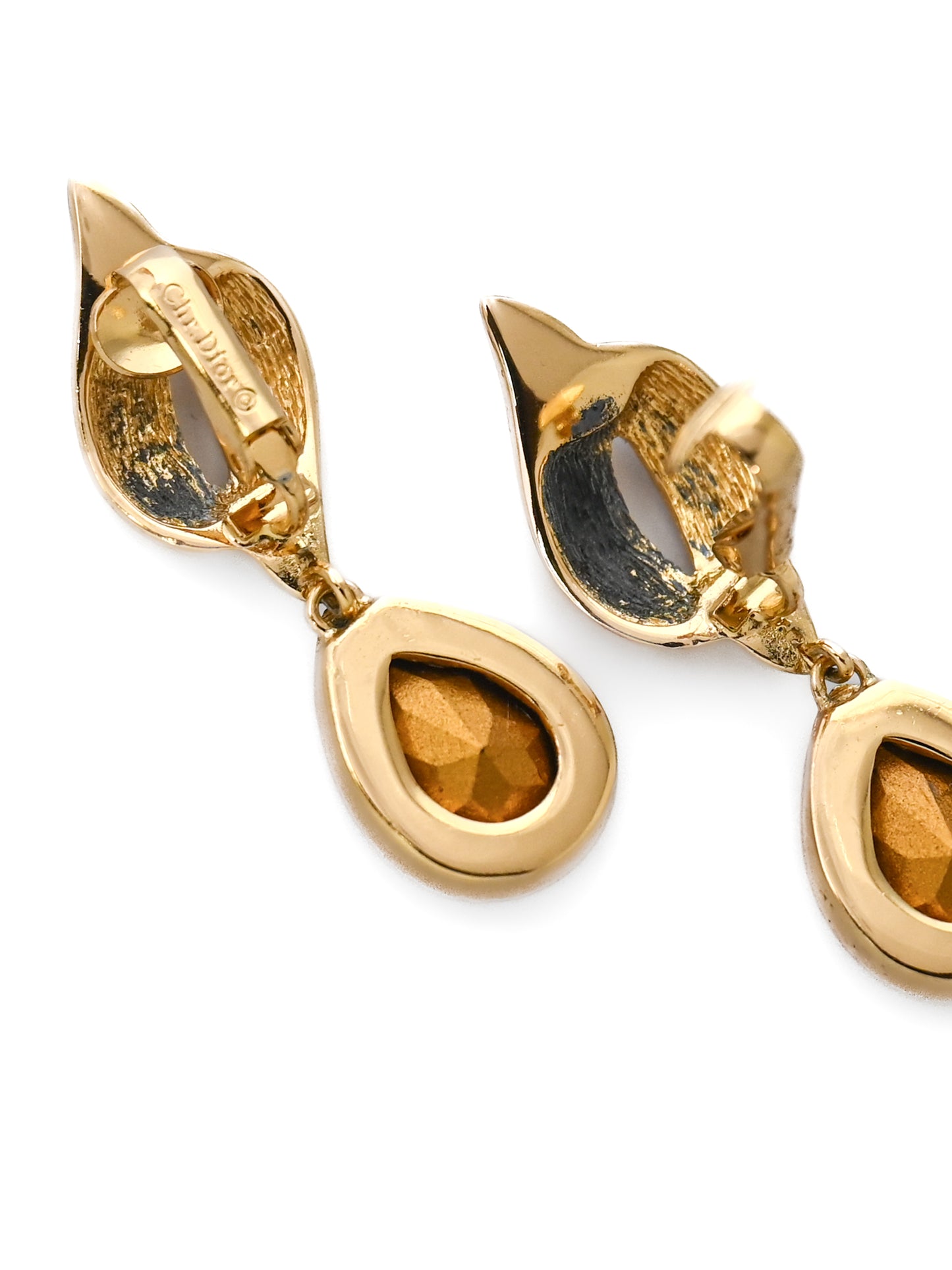 Dior Teardrop Red Stone Drop Clip Earrings