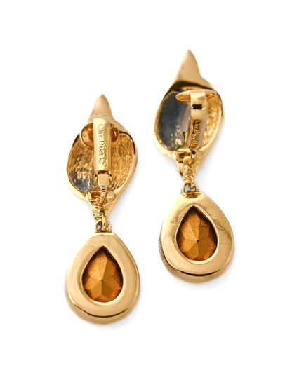 Dior Teardrop Red Stone Drop Clip Earrings